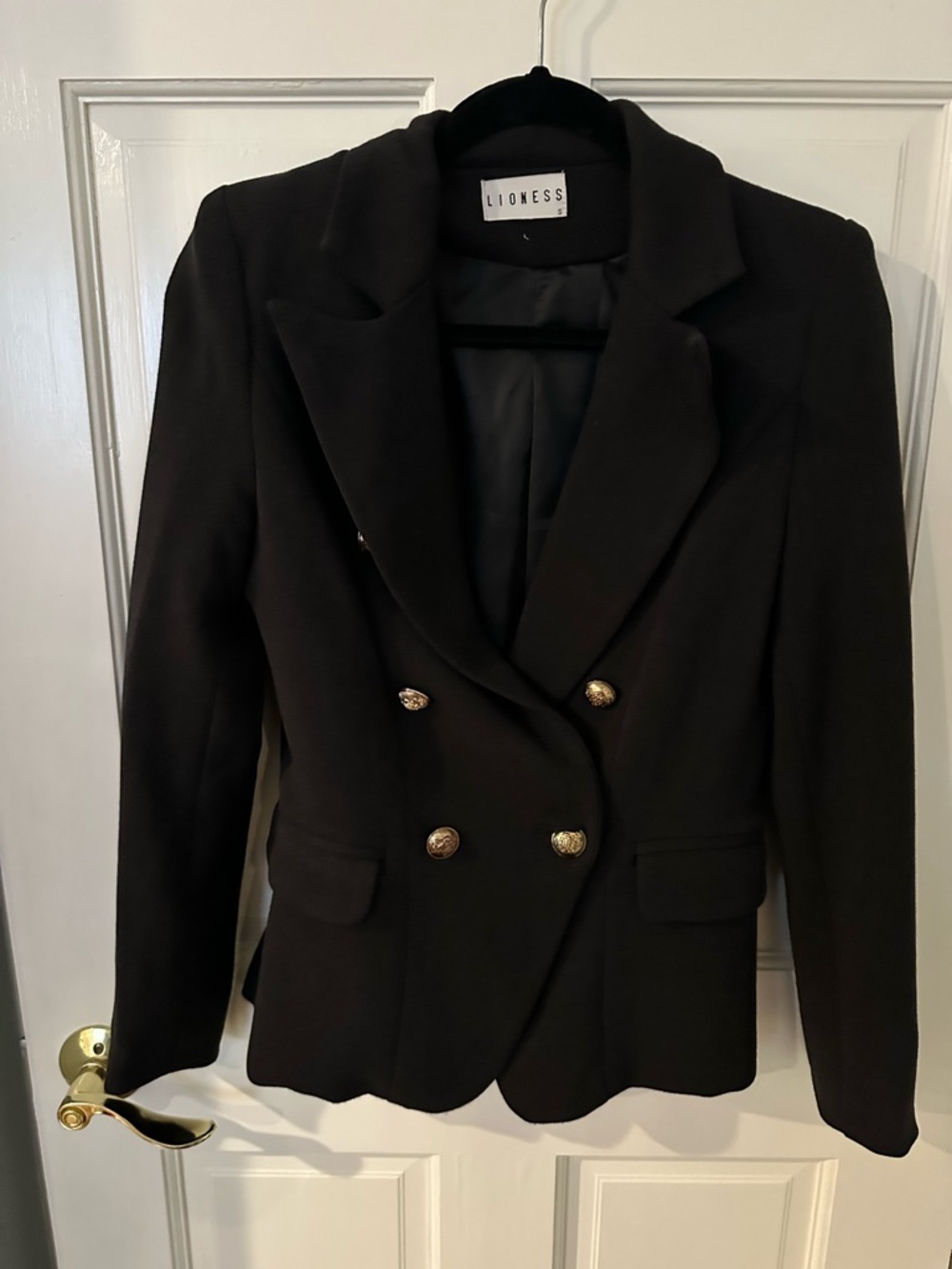 Lioness Black Double-Breasted Gold-Button Blazer
